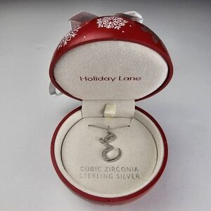 Holiday Lane Cubic Zirconia 'E' Initial Necklace in Sterling Silver